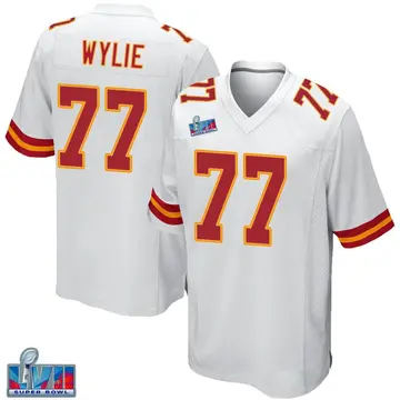 Nike Andrew Wylie Youth Game Kansas City Chiefs White Super Bowl LVII Patch Jersey