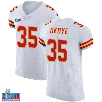 Nike Christian Okoye Men's Elite Kansas City Chiefs White Vapor Untouchable Super Bowl LVII Patch Jersey