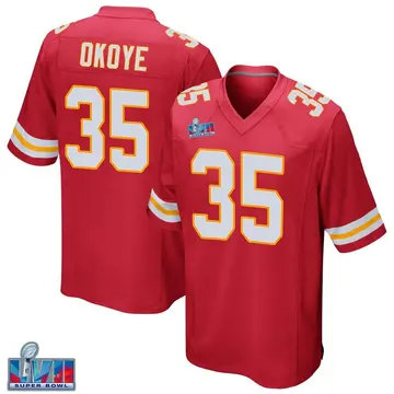 Nike Christian Okoye Men's Game Kansas City Chiefs Red Team Color Super Bowl LVII Patch Jersey