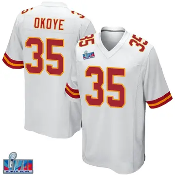 Nike Christian Okoye Men's Game Kansas City Chiefs White Super Bowl LVII Patch Jersey