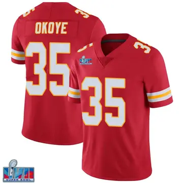 Nike Christian Okoye Men's Limited Kansas City Chiefs Red Team Color Vapor Untouchable Super Bowl LVII Patch Jersey
