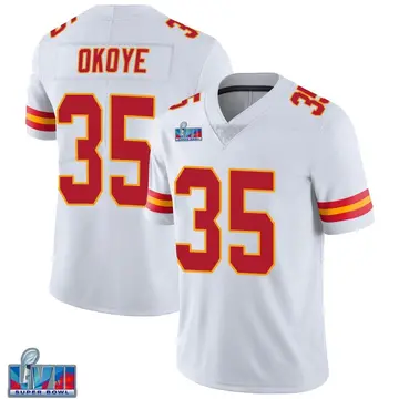 Nike Christian Okoye Men's Limited Kansas City Chiefs White Vapor Untouchable Super Bowl LVII Patch Jersey
