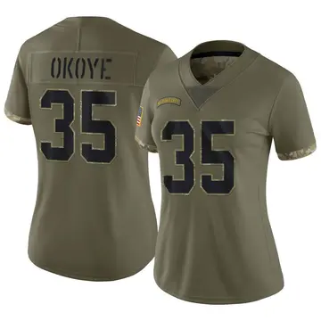 Nike Christian Okoye Women's Limited Kansas City Chiefs Olive 2022 Salute To Service Jersey