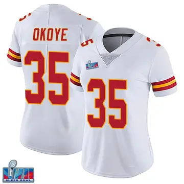 Nike Christian Okoye Women's Limited Kansas City Chiefs White Vapor Untouchable Super Bowl LVII Patch Jersey