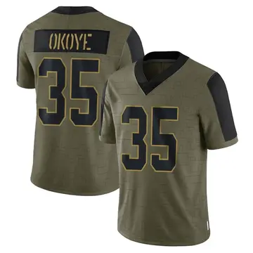 Nike Christian Okoye Youth Limited Kansas City Chiefs Olive 2021 Salute To Service Jersey