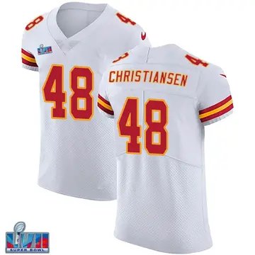 Nike Cole Christiansen Men's Elite Kansas City Chiefs White Vapor Untouchable Super Bowl LVII Patch Jersey