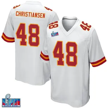 Nike Cole Christiansen Men's Game Kansas City Chiefs White Super Bowl LVII Patch Jersey