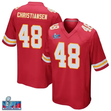 Nike Cole Christiansen Youth Game Kansas City Chiefs Red Team Color Super Bowl LVII Patch Jersey