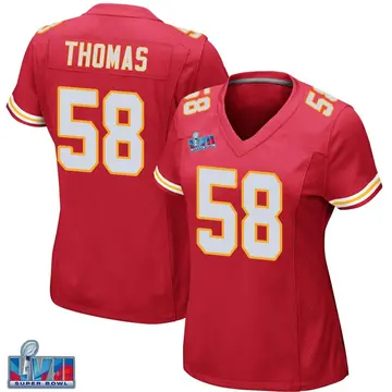 Nike Derrick Thomas Women's Game Kansas City Chiefs Red Team Color Super Bowl LVII Patch Jersey