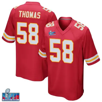 Nike Derrick Thomas Youth Game Kansas City Chiefs Red Team Color Super Bowl LVII Patch Jersey