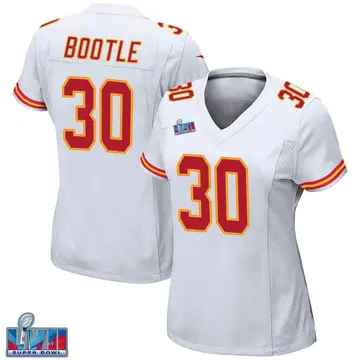 Nike Dicaprio Bootle Women's Game Kansas City Chiefs White Super Bowl LVII Patch Jersey