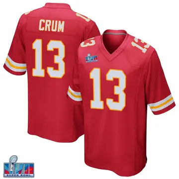 Nike Dustin Crum Men's Game Kansas City Chiefs Red Team Color Super Bowl LVII Patch Jersey