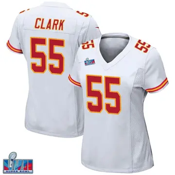 Nike Frank Clark Women's Game Kansas City Chiefs White Super Bowl LVII Patch Jersey