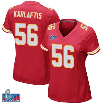 Nike George Karlaftis Women's Game Kansas City Chiefs Red Team Color Super Bowl LVII Patch Jersey