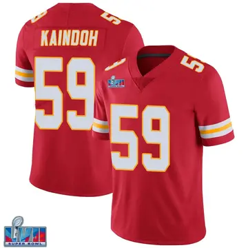 Nike Joshua Kaindoh Men's Limited Kansas City Chiefs Red Team Color Vapor Untouchable Super Bowl LVII Patch Jersey