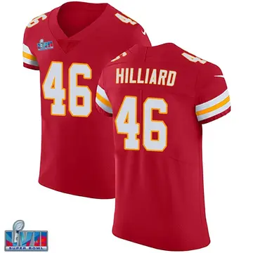 Nike Justin Hilliard Men's Elite Kansas City Chiefs Red Team Color Vapor Untouchable Super Bowl LVII Patch Jersey