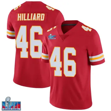 Nike Justin Hilliard Men's Limited Kansas City Chiefs Red Team Color Vapor Untouchable Super Bowl LVII Patch Jersey