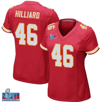 Nike Justin Hilliard Women's Game Kansas City Chiefs Red Team Color Super Bowl LVII Patch Jersey