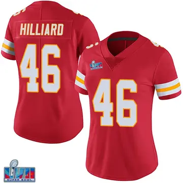 Nike Justin Hilliard Women's Limited Kansas City Chiefs Red Team Color Vapor Untouchable Super Bowl LVII Patch Jersey