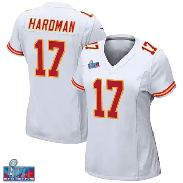 Nike Mecole Hardman Women's Game Kansas City Chiefs White Super Bowl LVII Patch Jersey