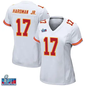Nike Mecole Hardman Women's Game Kansas City Chiefs White Super Bowl LVII Patch Jersey