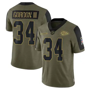 Nike Melvin Gordon III Men's Limited Kansas City Chiefs Olive 2021 Salute To Service Jersey
