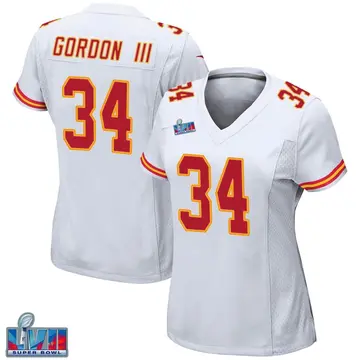 Nike Melvin Gordon III Women's Game Kansas City Chiefs White Super Bowl LVII Patch Jersey