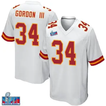 Nike Melvin Gordon III Youth Game Kansas City Chiefs White Super Bowl LVII Patch Jersey