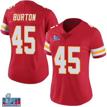 Nike Michael Burton Women's Limited Kansas City Chiefs Red Team Color Vapor Untouchable Super Bowl LVII Patch Jersey