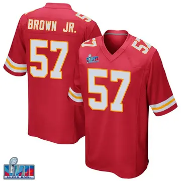 Nike Orlando Brown Jr. Youth Game Kansas City Chiefs Red Team Color Super Bowl LVII Patch Jersey