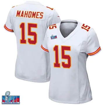 Nike Patrick Mahomes Women's Game Kansas City Chiefs White Super Bowl LVII Patch Jersey