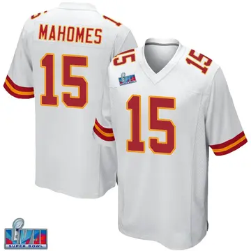 Nike Patrick Mahomes Youth Game Kansas City Chiefs White Super Bowl LVII Patch Jersey