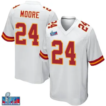 Nike Skyy Moore Youth Game Kansas City Chiefs White Super Bowl LVII Patch Jersey