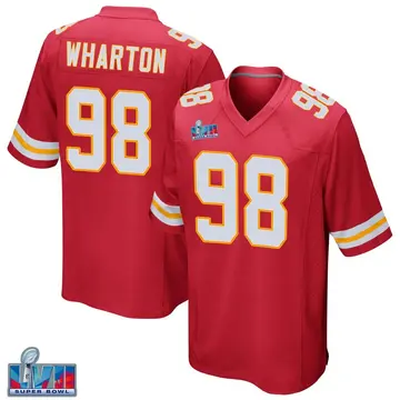 Nike Tershawn Wharton Youth Game Kansas City Chiefs Red Team Color Super Bowl LVII Patch Jersey