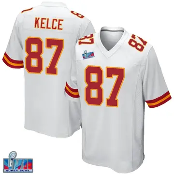 Nike Travis Kelce Men's Game Kansas City Chiefs White Super Bowl LVII Patch Jersey