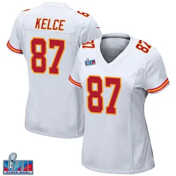Nike Travis Kelce Women's Game Kansas City Chiefs White Super Bowl LVII Patch Jersey