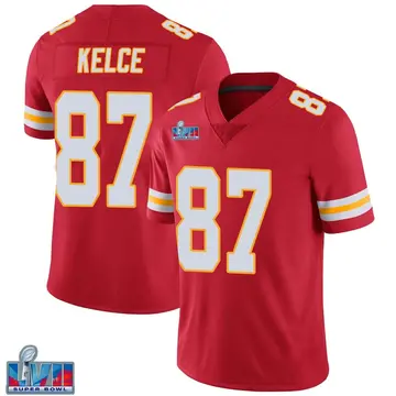 Nike Travis Kelce Youth Limited Kansas City Chiefs Red Team Color Vapor Untouchable Super Bowl LVII Patch Jersey